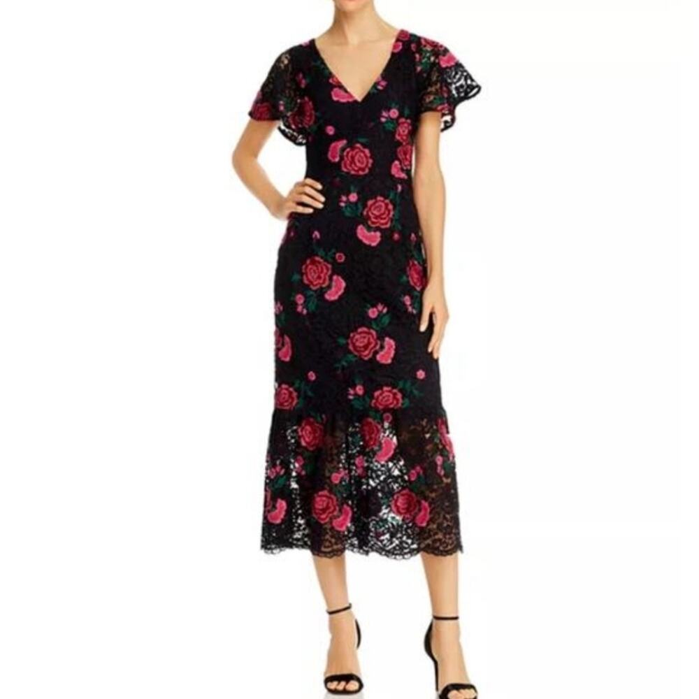 NWT Shoshanna Audette Rose Dress Rare 2P MSRP $440 Lace Midi Dress with Pink